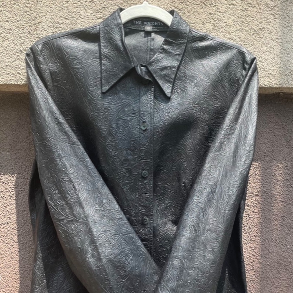 The wrights button down long sleeve leather shirt